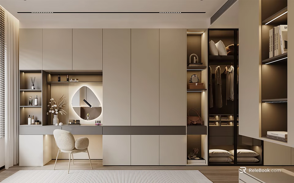 Modern Walk in Closet Interior Design With Cabinets Mirror And Storage 3d model 