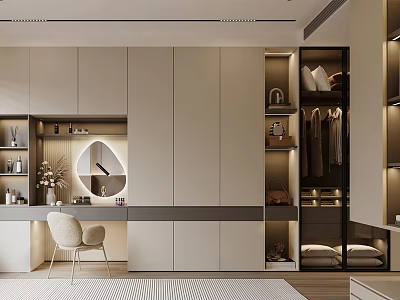 Modern Walk in Closet Interior Design With Cabinets Mirror And Storage 3d model