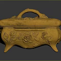 Elegant Display Shelf With Golden Carved Decorative Box Featuring Ornate Patterns And Handle Design