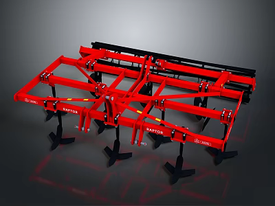 Red Agricultural Tillage Machinery With Metal Frame Multiple Black Plow Blades For Farm Cultivation 3d model