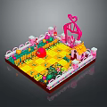 Colorful Decorative Scene With Pink Heart Shaped Decoration Small House Fence Yellow Floor And Flowers
