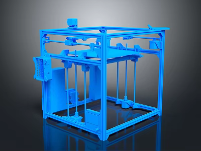 Detailed Blue 3D Model of Mechanical Frame Structure with Engineering Components 3d model
