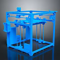 Detailed Blue 3D Model of Mechanical Frame Structure with Engineering Components