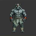 Muscular Rhino Character With Green Skin Horns Red Wristbands And Wrapped Legs