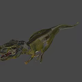 Green T-Rex Dinosaur Model With Open Mouth In Red Rock Natural Setting