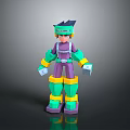 Man 3D Model With Purple Green Outfit Yellow Legs Blue Hair And Futuristic Mecha Style