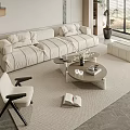 Modern Beige Sofa and Coffee Table Set with Ottoman in Bright Living Room