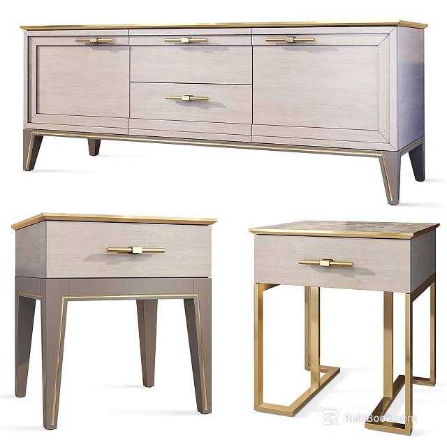 Modern Nightstands With Drawers Gold Accent Legs And Light Gray Finish In Various Designs 3d model 