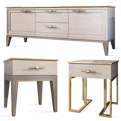 Modern Nightstands With Drawers Gold Accent Legs And Light Gray Finish In Various Designs 3d model
