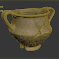 Ancient Two Handled Pottery Vessel With Cracks Base Feet And Inscriptions