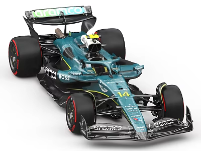 Teal Formula 1 Race Car With Monaco Boss Sponsor Logos And Aerodynamic Design 3d model