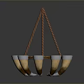 Modern Lighting Fixture Set With Brown Rope Circular Structure And Orange Blue Lamp Cups