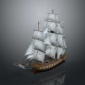 Detailed Wooden Sailing Ship Model With White Sails And Multiple Masts 3d model