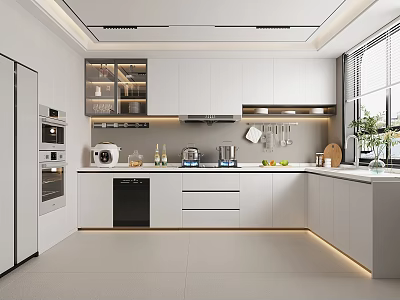 Modern Kitchen Open Concept Interior With White Cabinets Island And Appliances 3d model