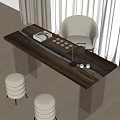 Modern Tea Table Set with Wooden Top Glass Inlay Metal Legs Beige Chair and Stools