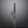 Ornate Decorative Weapon With Silver Blade Pink Handle And Red Gemstone