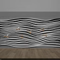 Modern White Wavy Wall With Golden Fish Decorations Lighting And Wooden Floor