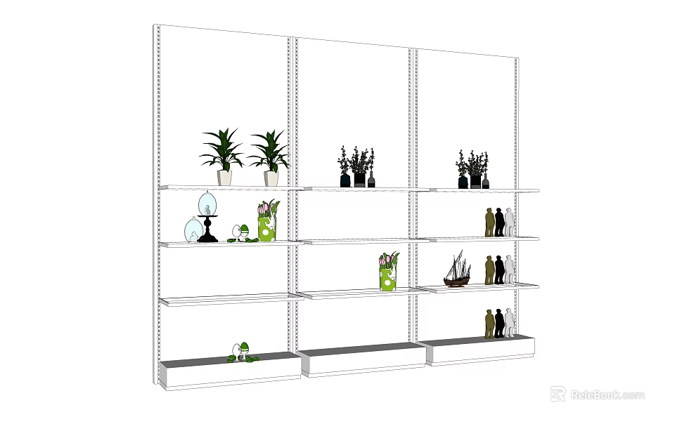 Modern Shelving Unit With Potted Plants Figurines And Decorative Bottles For Home 3d model 