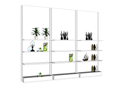 Modern Shelving Unit With Potted Plants Figurines And Decorative Bottles For Home 3d model