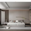 Modern Bedroom Interior Design With Neutral Paneled Wall Bed Area Rug And Black Armchair
