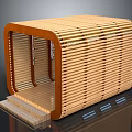 Wooden Architectural Pavilion Structure with Horizontal Slats Open Entrance and Steps
