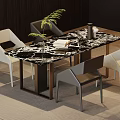 Modern Dining Table Set With Marble Top And Neutral Colored Chairs 3d model