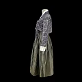 Traditional Korean Hanbok Featuring Purple Geometric Pattern Jeogori And Green Chima With White Trim