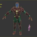 Purple Game and Movie Character With Green Glowing Chest Core Gray Details and Miniature Version