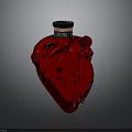 Red Heart Shaped Glass Bottle With Black Cap And Vein Like Texture On Dark Background