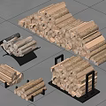Natural Wood Logs Neatly Stacked On Storage Racks Over Stone Floor Modern Arrangement