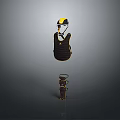 Black And Yellow Weapon Gear Including Helmet Protective Gear And Leg Guards On Gray Background