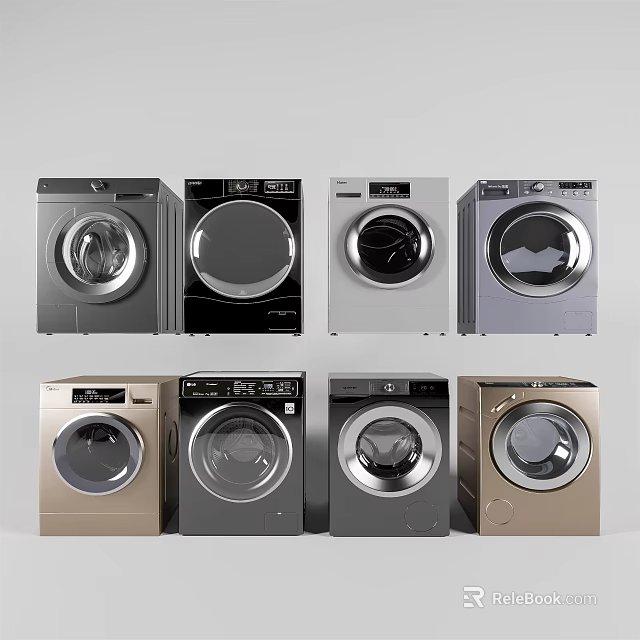 Various Modern Washing Machines in Different Colors and Stylish Designs 3d model 