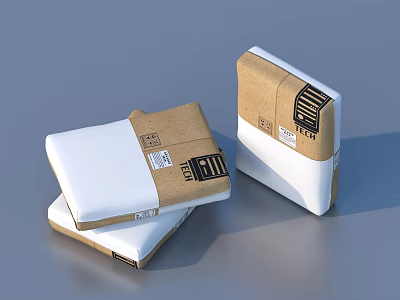 White Household Essentials For Daily Use With Brown Paper Packaging FIT Label Stacked And Single 3d model