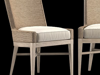 Modern Single Chair With Woven Backrest White Cushion And Wooden Legs 3d model