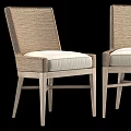 Modern Single Chair With Woven Backrest White Cushion And Wooden Legs