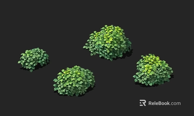 Multiple Green Leafy Bushes With Dense Lush Foliage And Round Shaped Forms 3d model 