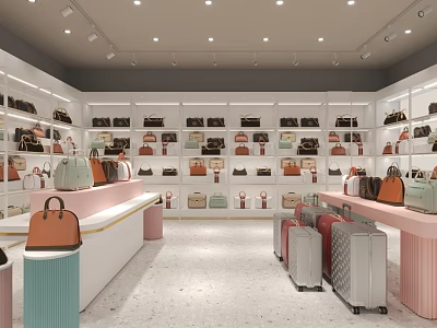 Elegant Mall Store With Various Bags Displayed On Shelves And Stylish Suitcases 3d model
