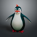 Cute Cartoon Style Penguin With Red Crest Black White Body And Red Feet