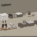Poliform Bathroom Essentials Collection With Stacked Towels Bottles And Storage Boxes 3d model
