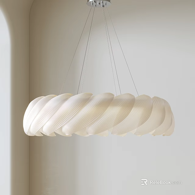 Modern White Chandelier With Curved Ribbed Shades And Minimalist Interior Design 3d model 