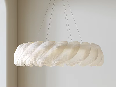 Modern White Chandelier With Curved Ribbed Shades And Minimalist Interior Design 3d model