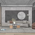 Modern Sofa Coffee Table Combination With Gray Sofa Decorative Pillows Metal Table And Circular Decor 3d model
