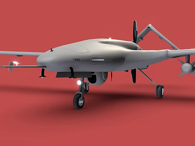Gray Military Fighter Jet With Landing Gear On Red Background 3d model