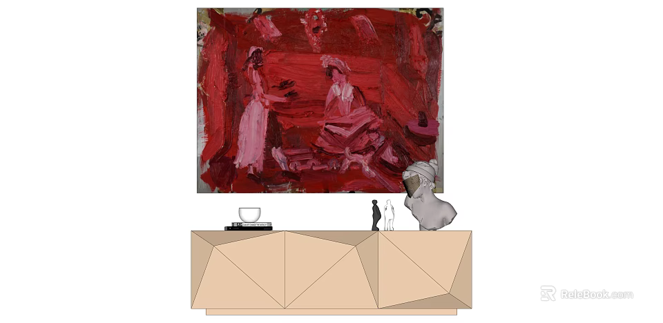 Abstract Oil Painting With Red Tones Two Female Figures And Expressive Brushstrokes 3d model 