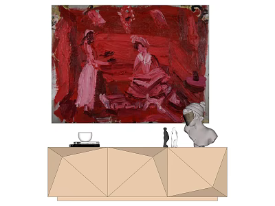 Abstract Oil Painting With Red Tones Two Female Figures And Expressive Brushstrokes 3d model