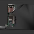 Corner Building Model With Red Brick Walls Green Roller Shutter And Green Door