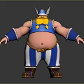 Chubby Viking Warrior With Horned Helmet Yellow Beard Blue Top And Blue White Striped Pants