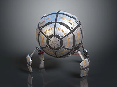 Spherical Space Probe With Metallic Surface And Gold Patterned Landing Support Legs 3d model