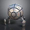 Spherical Space Probe With Metallic Surface And Gold Patterned Landing Support Legs
