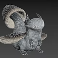 3D Fantasy Creature Model With Gray Body Large Eyes Spotted Wings Shell Back And Claws